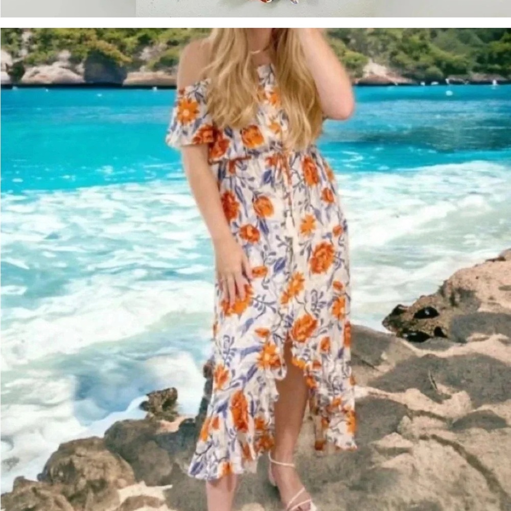 Anthropologie Abel the Label Floral Off The Shoulder Ocean Breeze High Low Dress